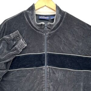 VTG 90s Graphite Sport Mens Velour Track Jacket Gray Stripe Full Zip Mock Neck L